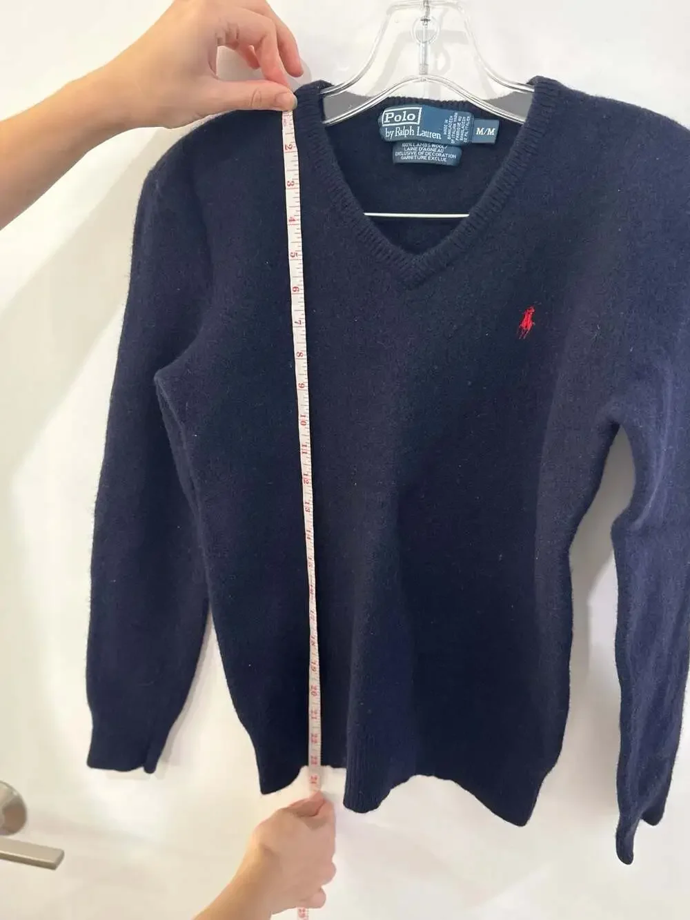 Polo by Ralph Lauren 100% Lambs Wool V-Neck Sweater in Navy Blue